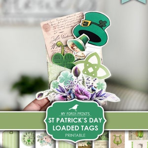 St. Patrick's Day, Loaded Tags, Junk Journal, Green, Paddy's, Saint, Patrick, Gift, Card, Kit, Printable, My Porch Prints, Digital Download