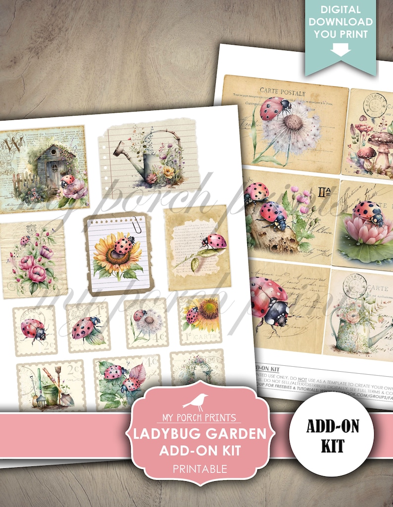 Ladybug Garden Junk Journal ADD ON Kit, Lady Bug Ladybird Summer Spring ...