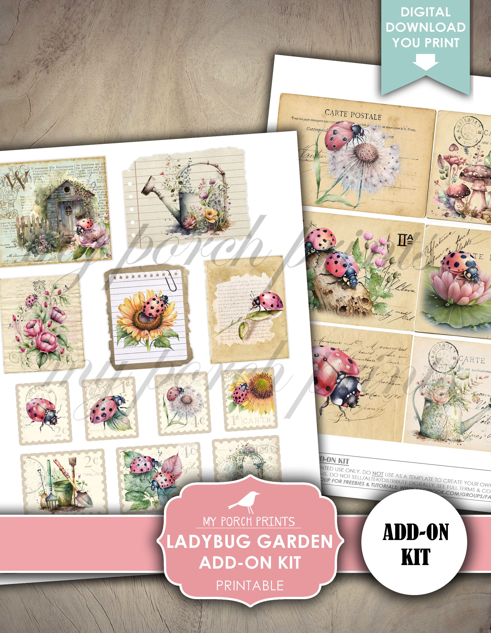 Ladybug Garden Junk Journal ADD ON Kit, Lady Bug Ladybird Summer Spring ...