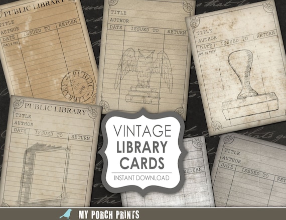 Vintage Books Scrapbook Digital Paper AGB21 Printable Library Cards and Pockets Floral Library Ephemera Junk Journal Supplies