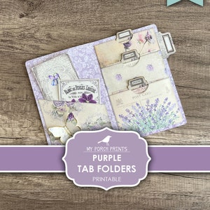 Roxo, pastas com guias, diário indesejado, vintage, pasta, bolsos, coisas efêmeras, lavanda, impressões da minha varanda, inserção, kit digital, download, para impressão