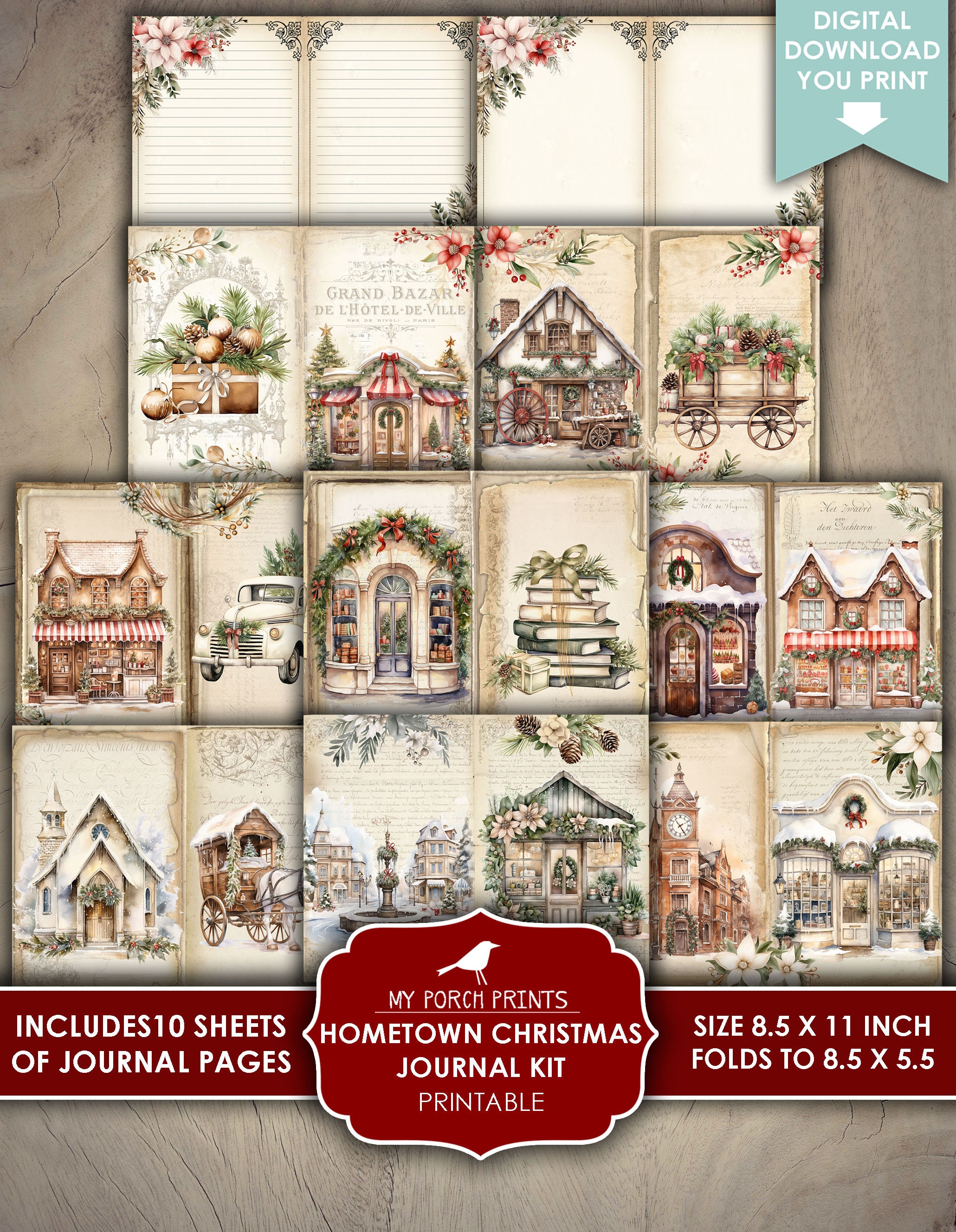 Hometown Christmas Junk Journal Kit, December, Daily, Red, Green ...