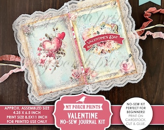 Valentine No-Sew Junk Journal Kit, Gift Idea Beginner Easy Valentine's Day Friend Vintage Book My Porch Prints Printable Digital Download