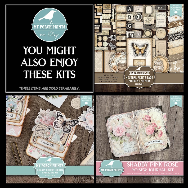 Pink Petite Pack Junk Journal Ephemera and Papers Kit, Shabby Numbers ...