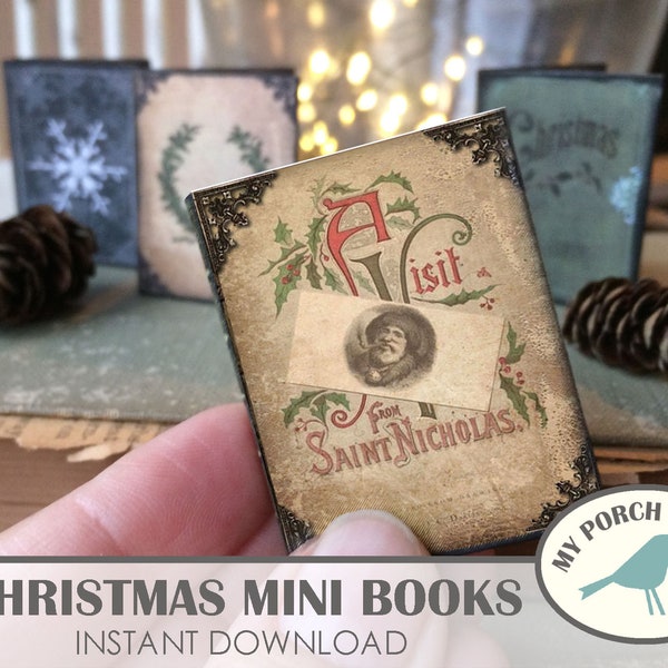 Christmas, Mini Books, Twas the Night Before Christmas, Poem, Junk Journal, Book, My Porch Prints, Printable, Ornament, Printable, Download