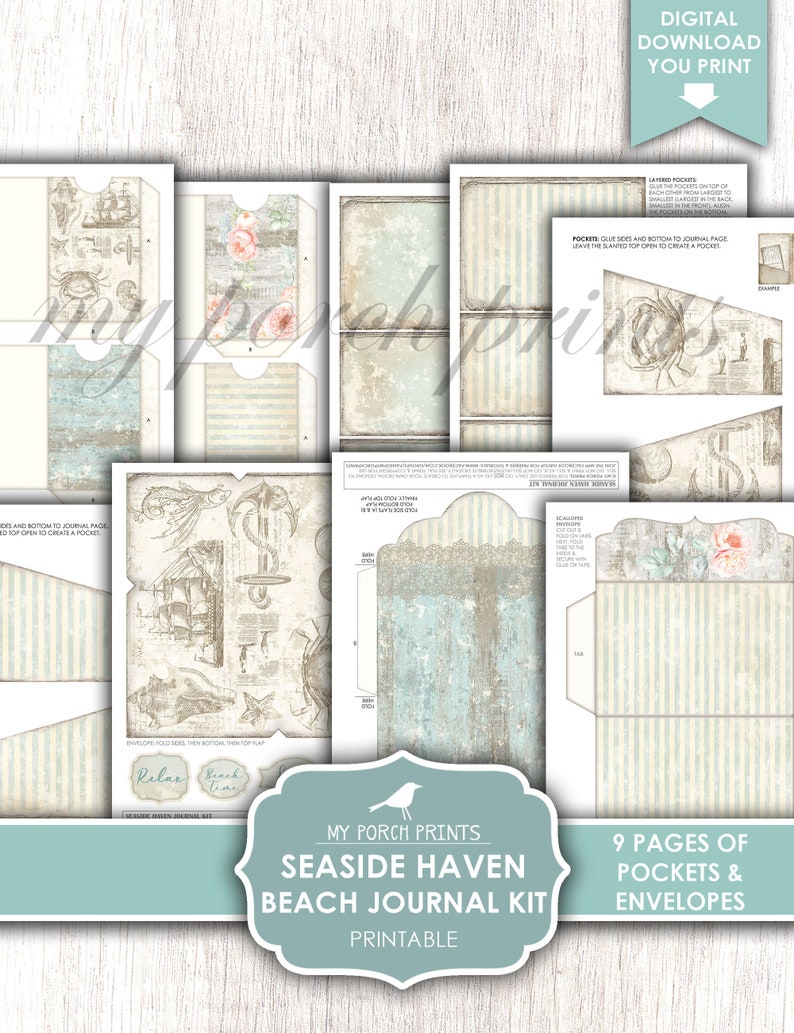 Junk Journal, Kit, Seaside, Haven, Beach, Vacation, Hawaii, Coast, Blue ...