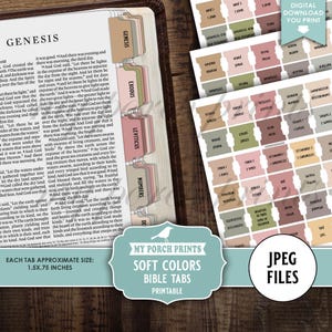 Soft Colors Bible Tabs, Earth Tone Printable Fussy Cuts Scripture Faith Stickers My Porch Prints Printable Digital Download, Zip JPEG Files