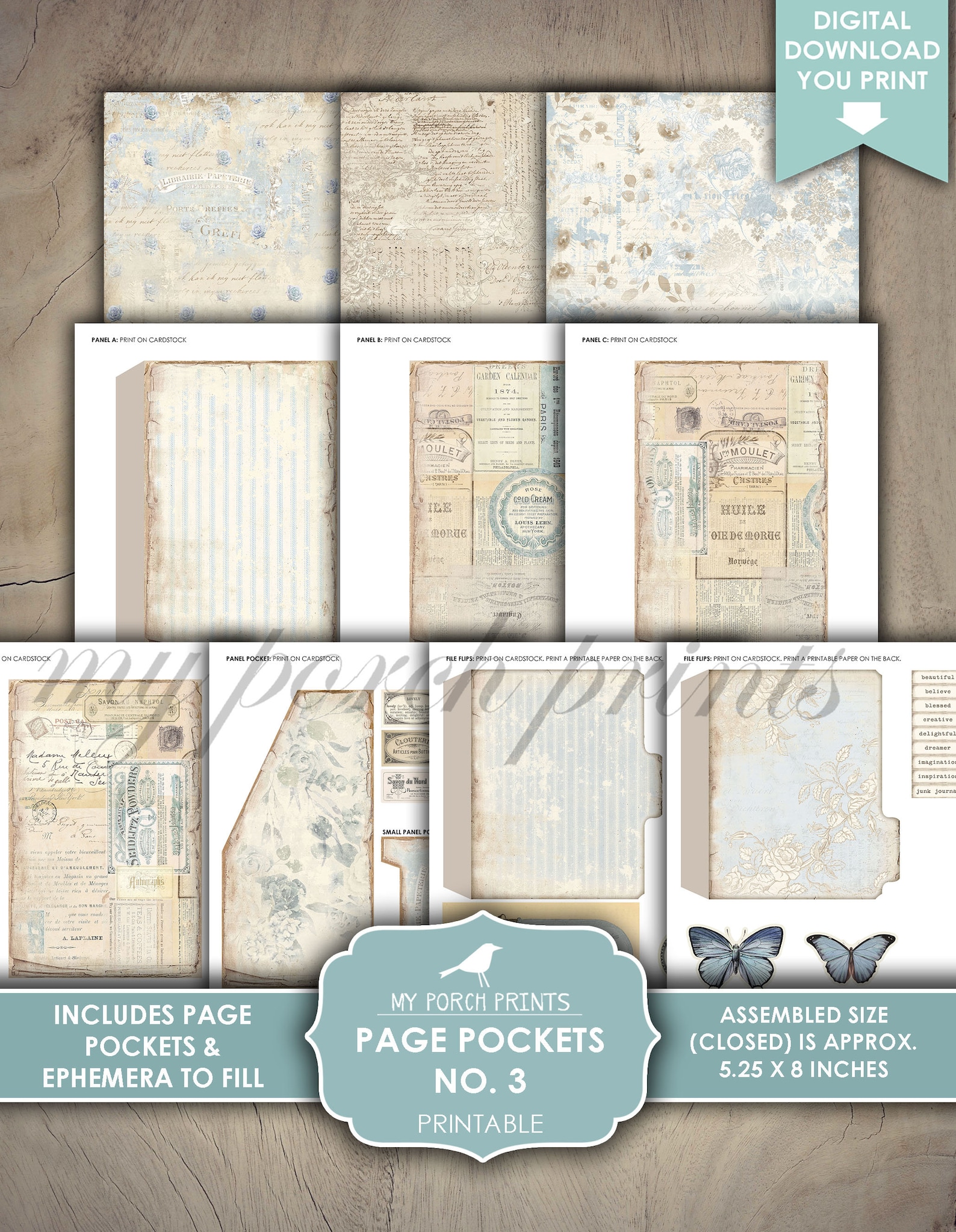 Page Pockets No. 3 Junk Journal Folio Kit, Folder, Blue, Butterfly ...