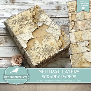 Neutral Layers Scrappy Papers, Junk Journal, Pages, Antique, Ivory, Vintage, Backing, Craft, My Porch Prints, Printable, Digital Download