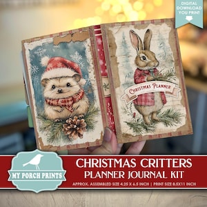 Christmas Critters Planner Junk Journal, Animals, Woodland, Beatrix Potter Gift Rabbit No-Sew, My Porch Prints, Printable, Digital Download