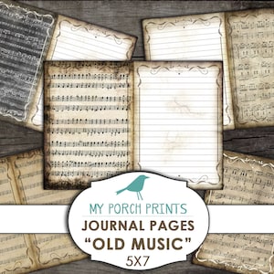 Druckbare Musik Journal Seiten, alte Musik Vintage 5 x 7 Junk Journal Kit Grunge Ephemera Collage Sheet Digital Download Kunst druckbares Papier