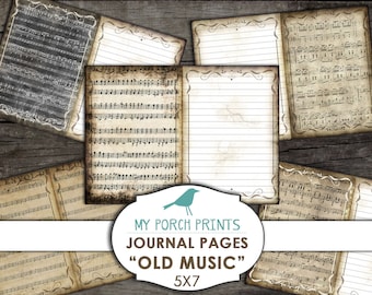 Pages de journal de musique imprimables, vieille musique vintage 5x7 Junk Journal Kit Grunge Ephemera Collage Sheet Digital Download Art Printable Paper