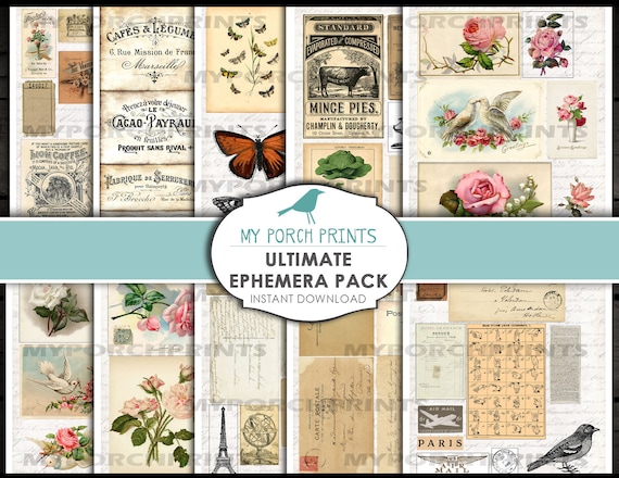 Junk Journal Ephemera, Ultimate, Ephemera Pack, Post Card, Collage Sheet, Download, Rose, ATC, Digital, Junk Journal Kit, vintage, Printable