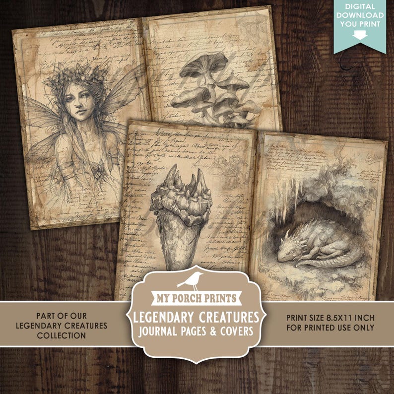 Legendary Creatures Junk Journal PAGES & COVERS, Magic Neutral Dragon ...