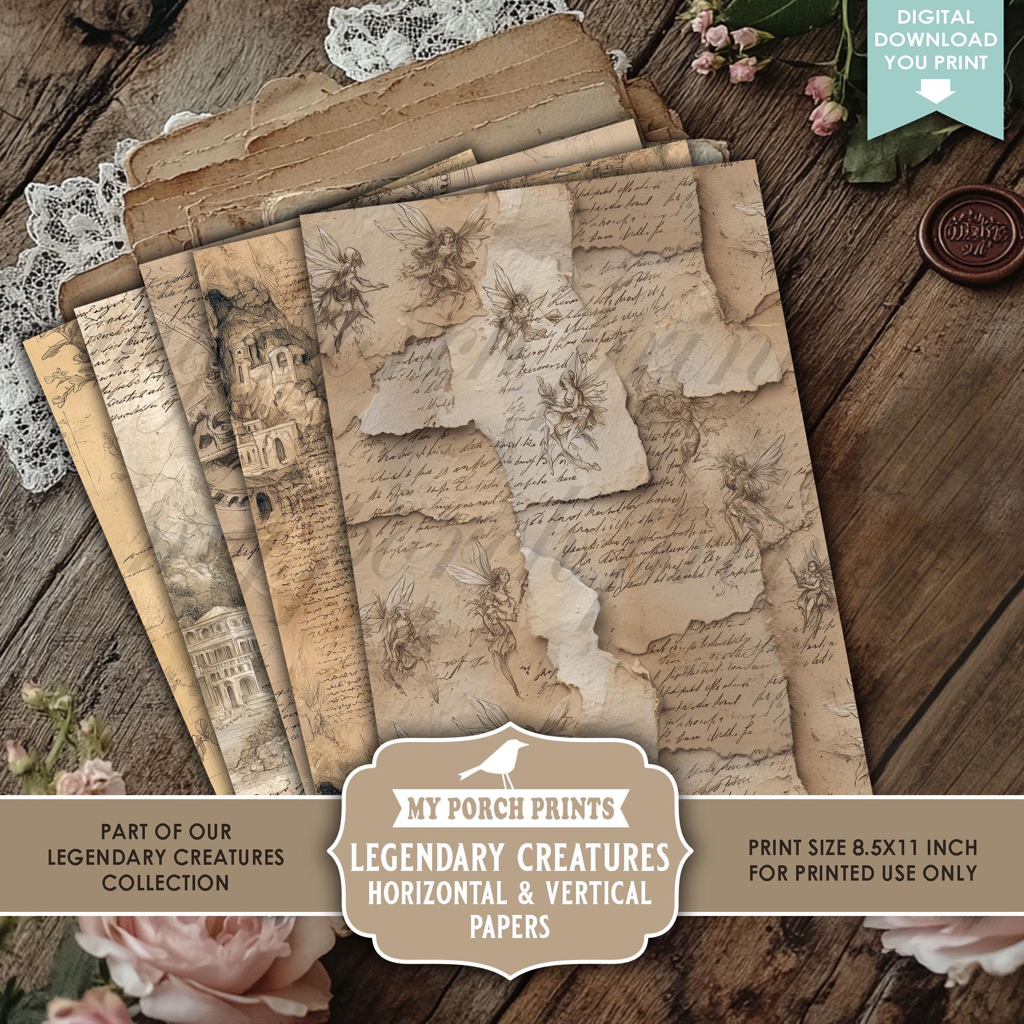 Legendary Creatures Junk Journal Papers, Horizontal & Vertical Magical ...