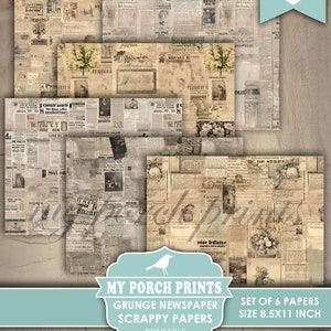 Grunge Newspaper Scrappy Papers, Junk Journal Pages, Vintage, Men, Neutral, Backing, Paper, My Porch Prints, Printable, Digital Download zdjęcie 3