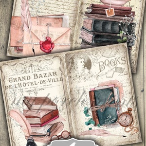 Junk Journal Kit, Book Lover, Writer, Author, Tea, Quill Ink, Vintage, Handmade, Dark Academia, My Porch Prints, Printable, Digital Download image 8