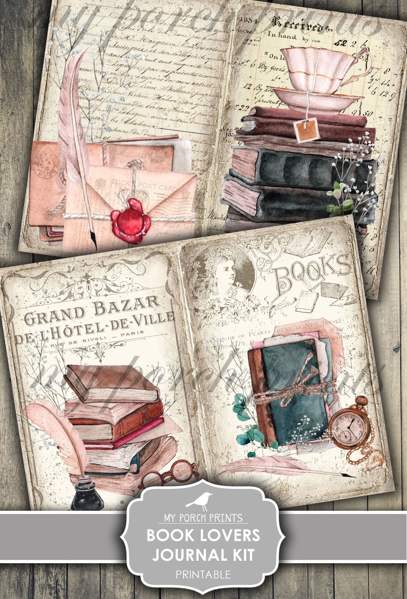 Junk Journal Kit, Book Lover, Writer, Author, Tea, Quill Ink, Vintage, Handmade, Dark Academia, My Porch Prints, Printable, Digital Download image 8