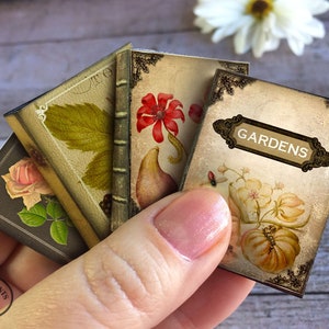 Garden Mini Books, flowers, rose, mini album, necklace, scrapbook, printable, vintage, tag, miniature, junk journal, embellishment, charm