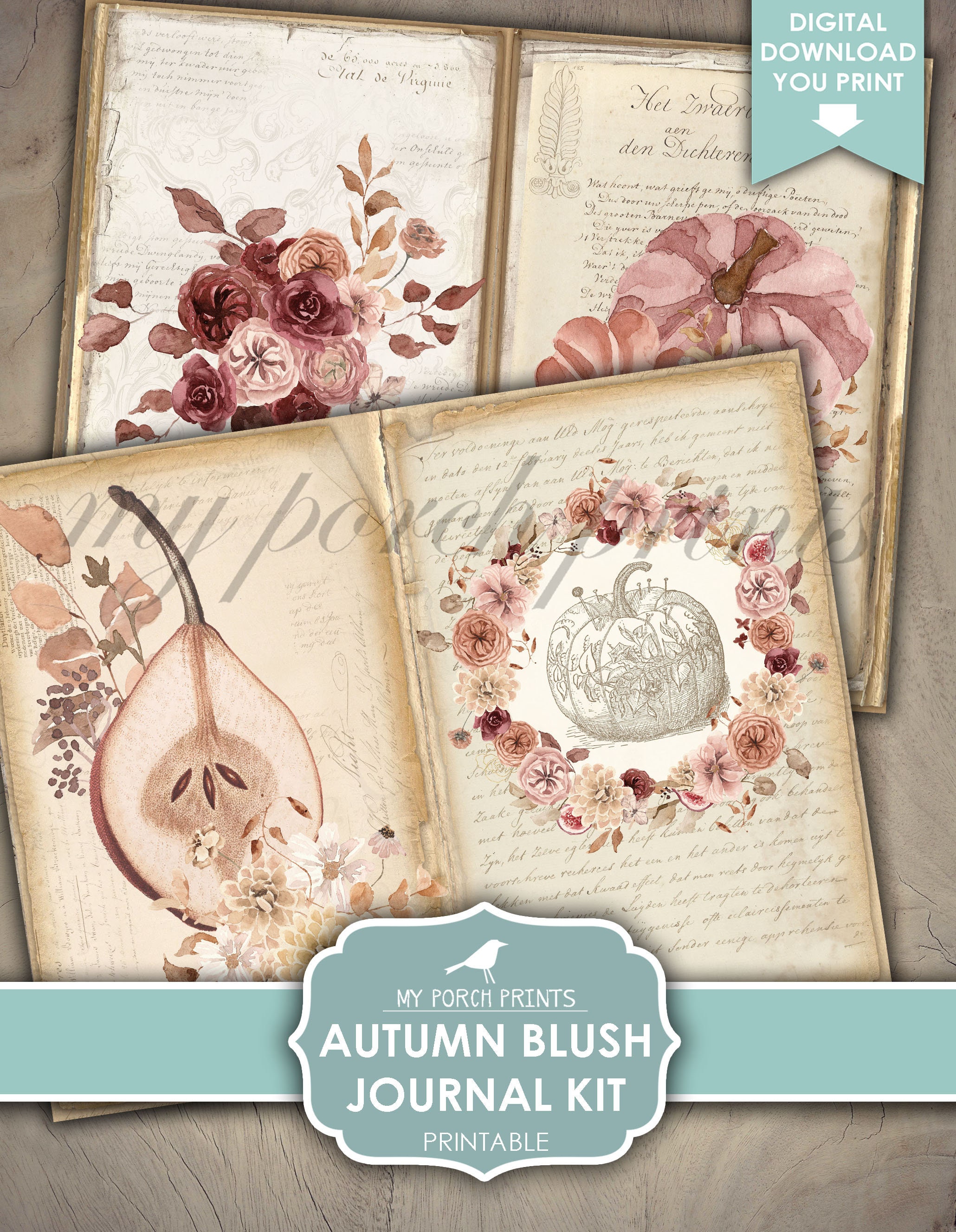 Cute Autumn Junk Journal  Kawaii Digital Paper - Inspire Uplift