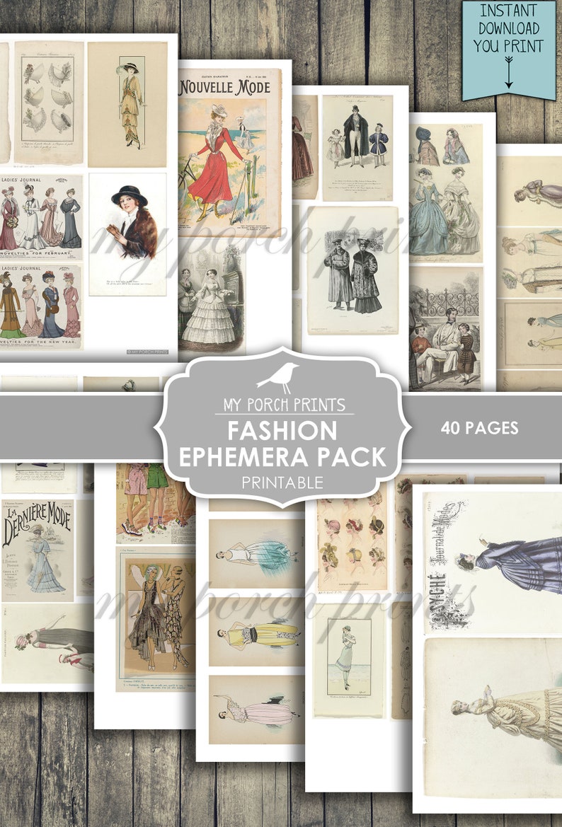 Junk Journal, Ephemera, Pack, Fashion, Clothing, Dress, Ladies, Women ...
