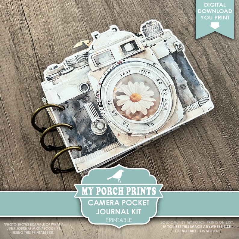 Camera Pocket Junk Journal Kit, Vintage, Travel, Instant, Photo, Photography, Gift Idea, Pic, My Porch Prints, Digital, Download, Printable Bild 4