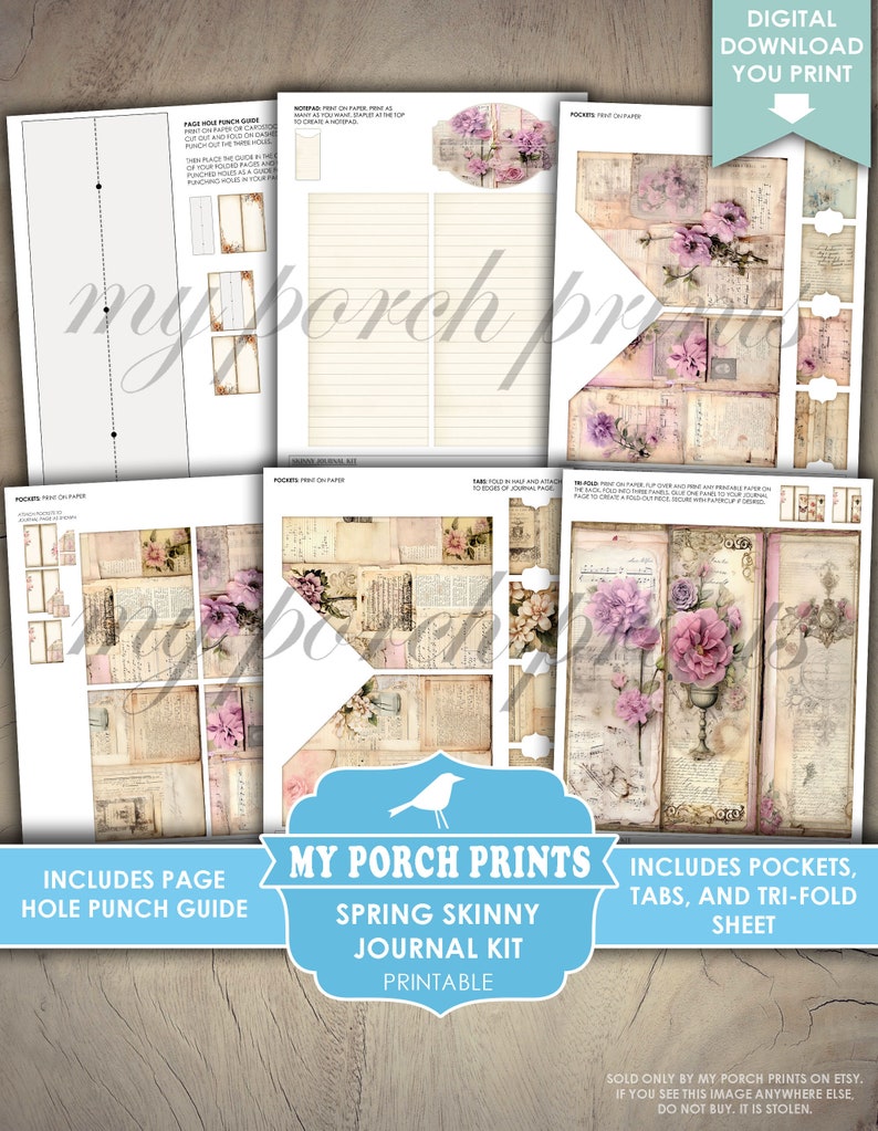 Spring Skinny Junk Journal Kit, Tall, Vintage, Pastel, Floral, Easter ...