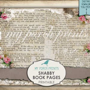 May include: Printable shabby chic book pages with a floral design and text that reads "My Porch Prints, Shabby Book Pages, Printable".
