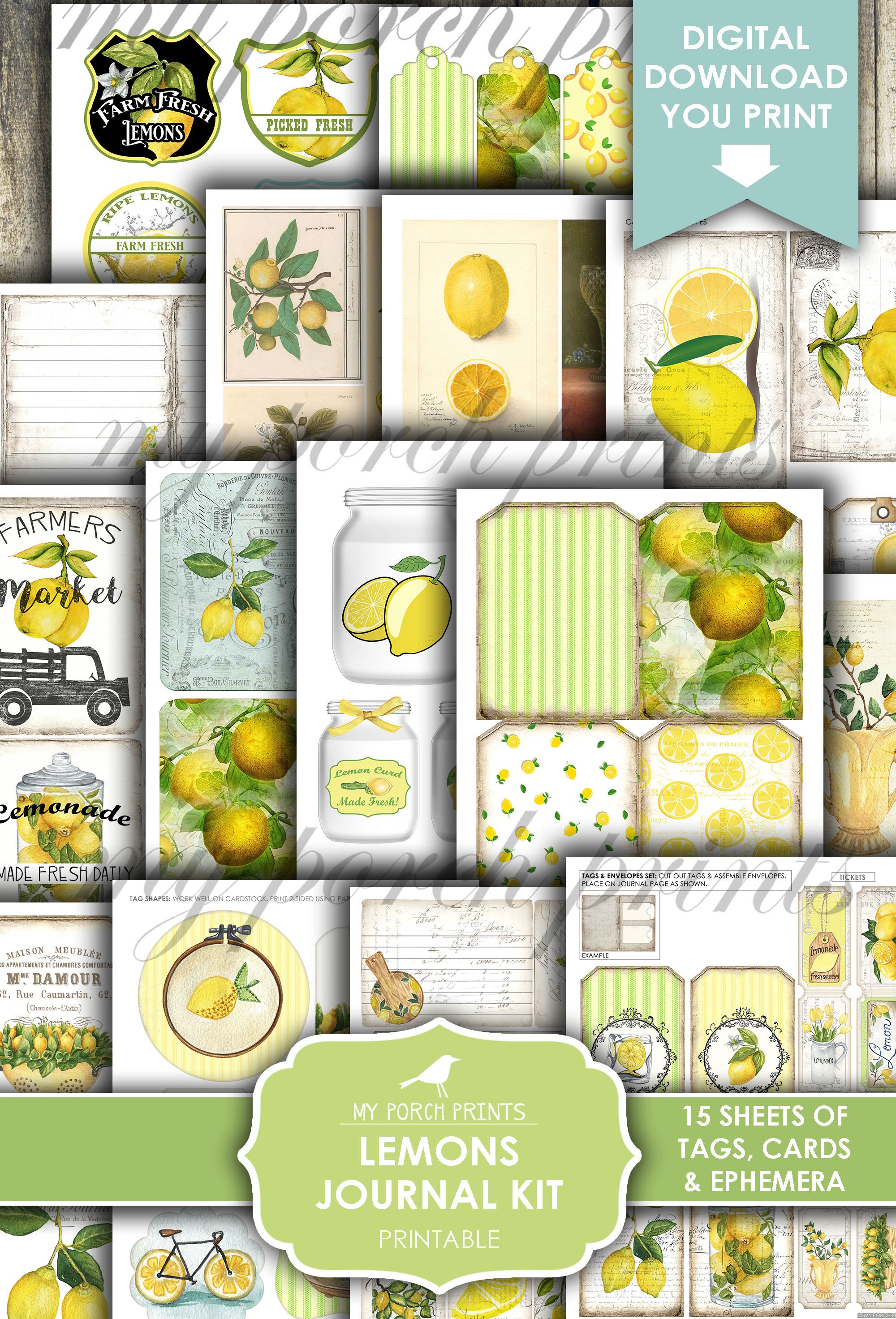 Lemons Junk Journal Kit Yellow Recipe Book Fruit Summer Etsy