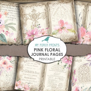 Pink Floral, Journal Pages, Junk Journal Kit, Papers, Ephemera, Rose, My Porch Prints, Printable, Vintage, Digi Kit, Garden, Collage Sheet
