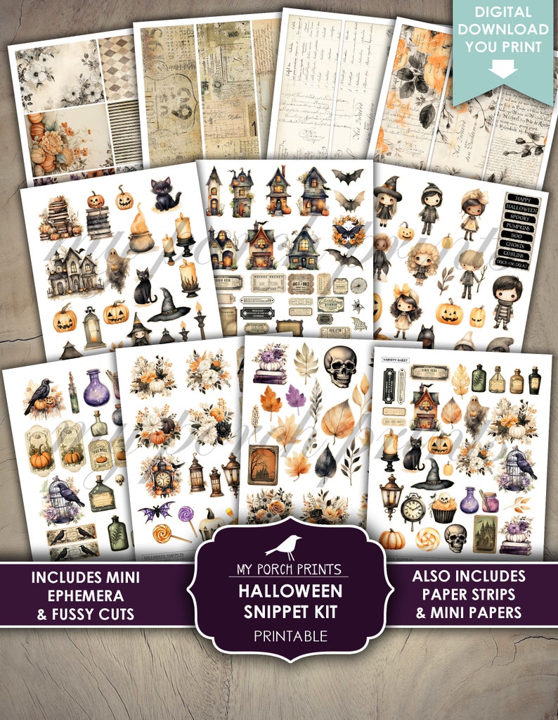 Halloween Snippet, Kit, Junk Journal, Roll, Fussy Cut, Fall, Candy, BuJo, Cricut, Planner, Printable, My Porch Prints, Digital Download image 3