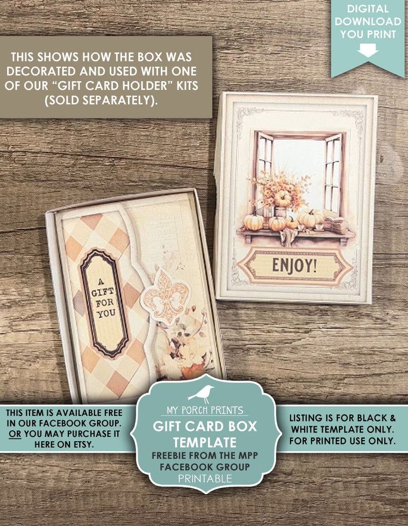 Gift Card Box Template Freebie, Junk Journal, Black, White, Gift ...