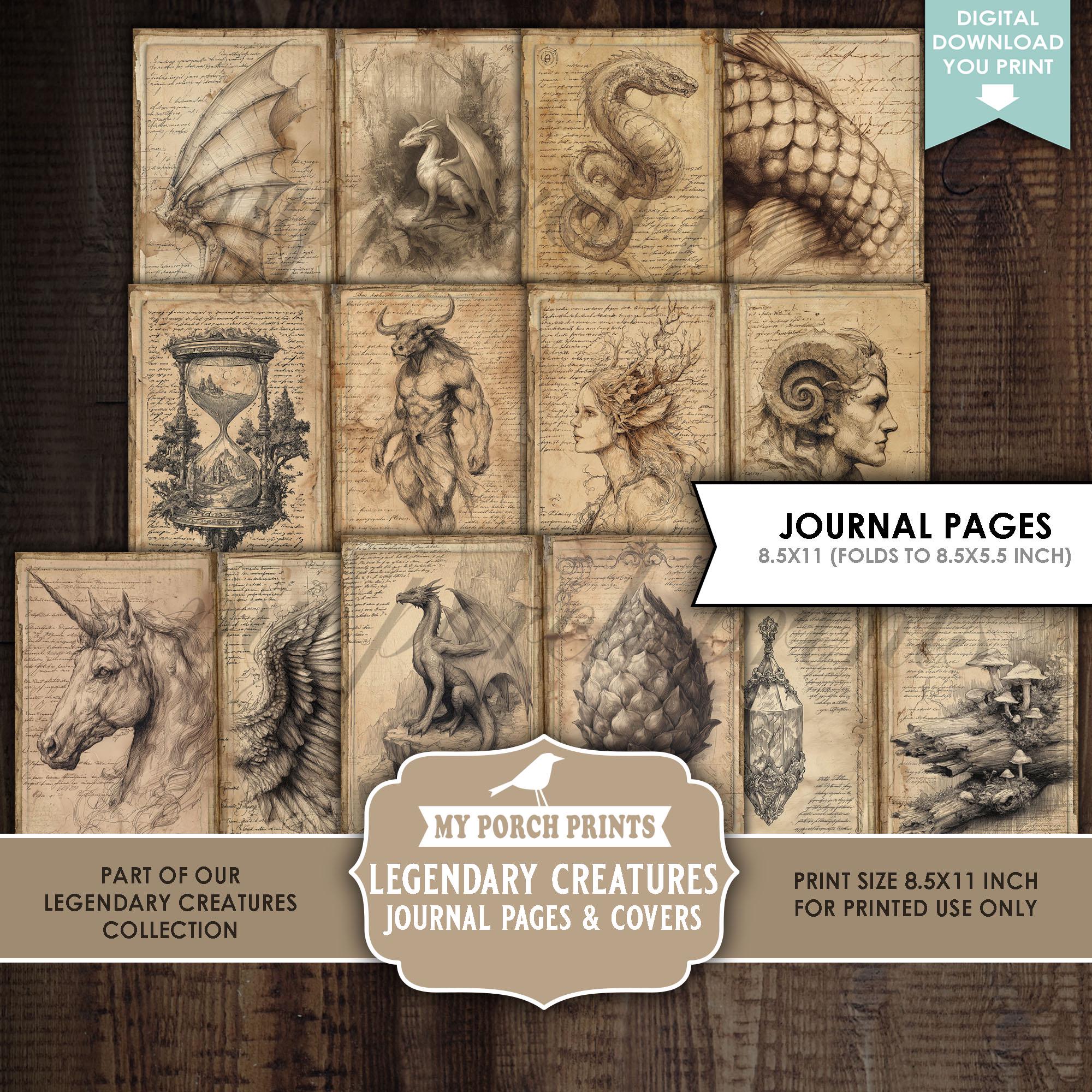 Legendary Creatures Junk Journal PAGES & COVERS, Magic Neutral Dragon ...