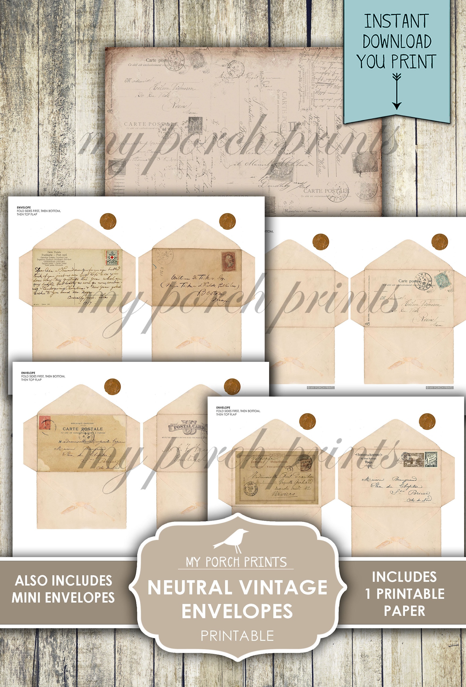 Envelopes Neutral Vintage Junk Journal Postcard Letter Etsy