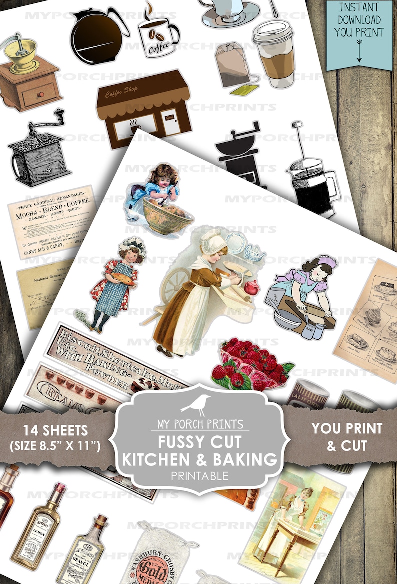 Junk Journal Ephemera, Fussy Cut, Recipe Junk Journal, Baking, Kitchen, Cooking, Tea, Retro, Printable, My Porch Prints, Digital Download image 7