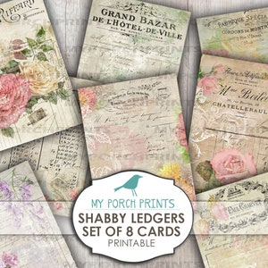 Cartes éphémères Shabby Ledger, reçu, feuille de collage, téléchargement, journal indésirable, kit, chic, facture, scrapbooking, numérique, vintage, imprimable