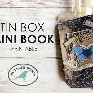Mini livre boîte en fer blanc, kit de journal indésirable, documents éphémères imprimables, vintage, miniature, cartes, étiquettes, feuille de collage, livret, étain altoïde, embellissement
