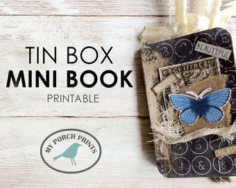 Tin Box Mini Book, Junk Journal Kit, Printable Ephemera, Vintage, Miniature, Cards, Tags, Collage Sheet, Booklet, Altoid Tin, Embellishment