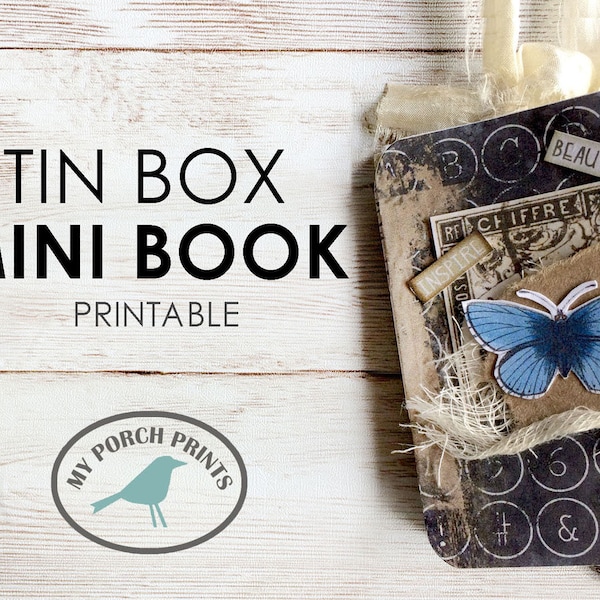 Tin Box Mini Book, Junk Journal Kit, Printable Ephemera, Vintage, Miniature, Cards, Tags, Collage Sheet, Booklet, Altoid Tin, Embellishment