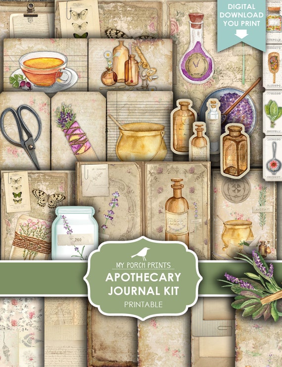 Junk Journal Kit, Apothecary, Nature, Herbal, Healing, Cottagecore,  Science, Steampunk, Shabby, My Porch Prints, Digital Download, Printable 