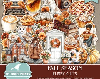 Fall Season FUSSY CUTS, Junk Journal, 4, Four, Seasons, Autumn, Cricut, Planner, Orange, Brown, My Porch Prints, Printable Digital Download