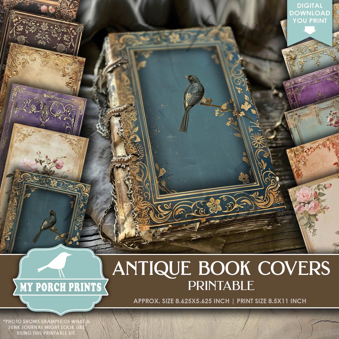 Antique Book Covers Junk Journal, Topper, Cover, Decorative, Neutral ...