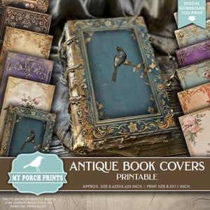 Antique Book Covers Junk Journal, Topper, Cover, Decorative, Neutral, Pink, Blue, Victorian, My Porch Prints, Printable, Digital Download