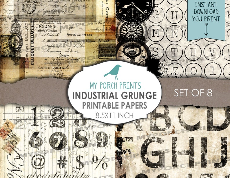 Industrieel, grunge, afdrukbare papieren, junk journal, getallen, steampunk, man, mannelijk, vintage, afdrukbaar, collageblad, digitale download afbeelding 5