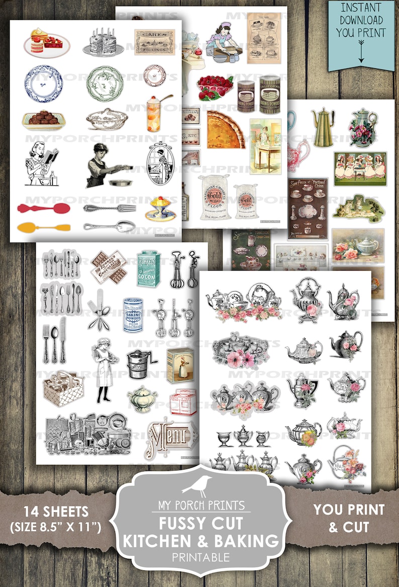 Junk Journal Ephemera, Fussy Cut, Recipe Junk Journal, Baking, Kitchen, Cooking, Tea, Retro, Printable, My Porch Prints, Digital Download image 4