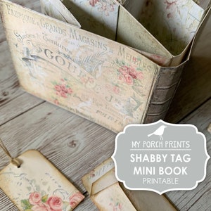 Shabby Tag-miniboek, Junk Journal Kit, Ephemera, Afdrukbaar, Craft Kit, Miniatuur, Boek, My Porch Prints, Digitale Kit, Versiering, Bedel