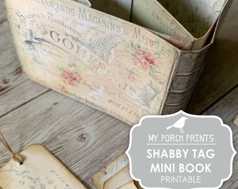 Shabby Tag Mini Book, Junk Journal Kit, Ephemera, Printable, Craft Kit, Miniature, Book, My Porch Prints, Digital Kit, Embellishment, Charm