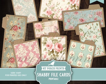 Shabby File Cards Junk Journal Ephemera Neutral Floral Pink Blue Pockets Scrapbook Planner Folder My Porch Prints Printable Digital Download