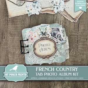 French Country Tab Photo Album Kit, Vintage Blue Cottage Gift Idea Farm Picture Instant Camera, My Porch Prints Printable Digital Download