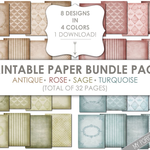 Paper Pack, Junk Journal paper, Bundle, vintage, scrapbook paper, printable paper, 8.5x11, digital paper, ephemera, antique, scrapbook page